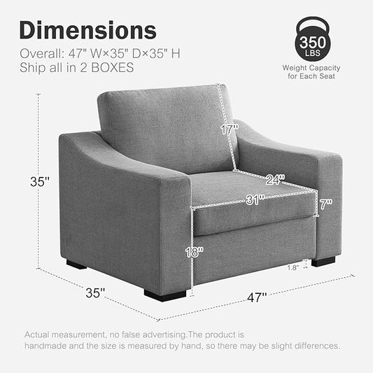 ABCASA 47" W Oversized Accent Chair, Comfy Upholstered Sofa Chair with Large Seat and Wide Armrest, Pet-Friendly Modern Lounge Armchair for Living Room/Apartment/Bedroom, Premium Linen, Grey