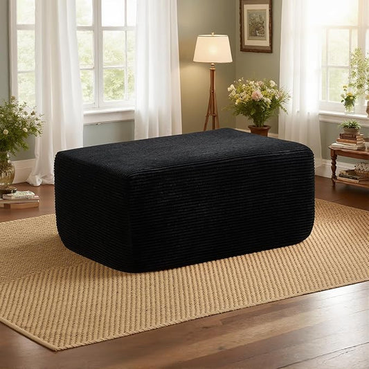 37.1" Ottoman for Couch, Plush Corduroy Memory Foam Ottoman Cloud Boneless Sectional Couch for Living Room Foot Stools No Assembly Require, Stripe Corduroy,Black