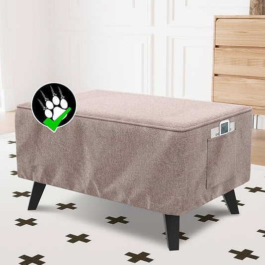 H.VERSAILTEX Ottoman Covers Slipcover Rectangle Fit Length 43"-44" Footrest Thick Linen Look 1 Piece Folding Storage Covers Ottoman Slipcovers Removable Footrest Covers Elastic Bottom - Heather Taupe