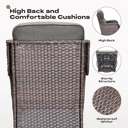 Rilyson Wicker Outdoor Patio Furniture Set - 7 Piece Patio Conversation Sets with Swivel Rocker Chairs, Ottomans and Sofa, 6 inch Cushions, Waterproof Wicker, for Porch Deck Brown/Grey