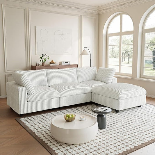 Modular Sectional Sofa, L Shaped Sofa with Chaise Ottoman, Deep Seat Cloud Sectional Couch, Couch Cushion Covers Removable, Comfy Modular Couches for Living Room, Office, Apartment, Beige