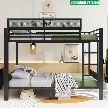 Stronger & Higher Quality Heavy Duty Steel Bunk Bed Queen Over Queen Size Bunkbed, Thickened Safer More Stable Metal Queen Bunk Bed Frame (Faster Assembly)