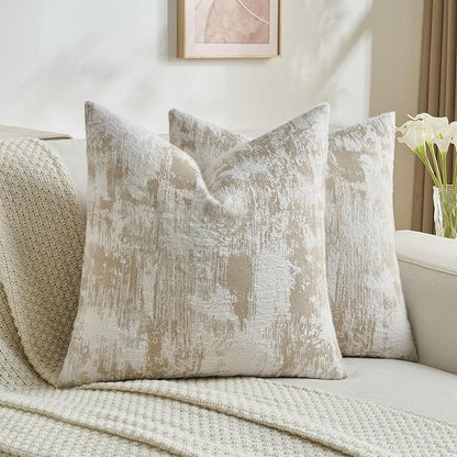FUTEI Brown White Decorative Throw Pillow Covers 16x16 Inch Set of 2,Soft Faux Cashmere Jacquard - Textured & Cozy Cushion Case,Modern Home Decor for Couch Bed Living Room