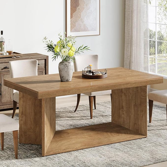 Tribesigns 63-Inch Dining Table for 4-6, Farmhouse Kitchen Table with Heavy Duty Pedestal, Rectangular Wooden Dinner Furniture for Home, Dining Room, Living Room, Brown