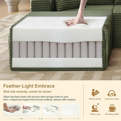 105''Sectional Cloud Couch with L Shaped Chaise,Modern Modular Sectional Sofa,Comfy Sectional Couches for Living Room,Bedroom,Apartment (Green, 105''W Left Facing Chaise)
