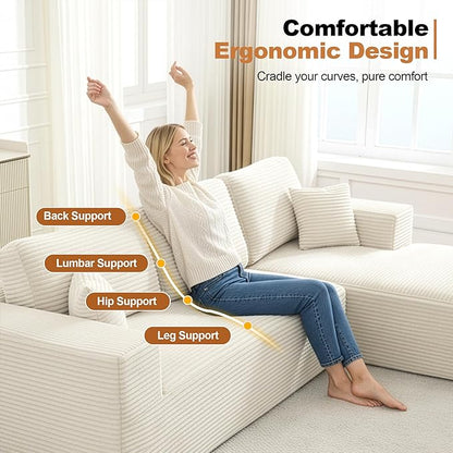 Modular Sectional Cloud Couch for Living Room,Modern Boneless Couche Set with Plush Corduroy,Comfy Floor Sofa with Memory Foam,Stupendous U Shaped Sofa,No Assembly Required,Beige