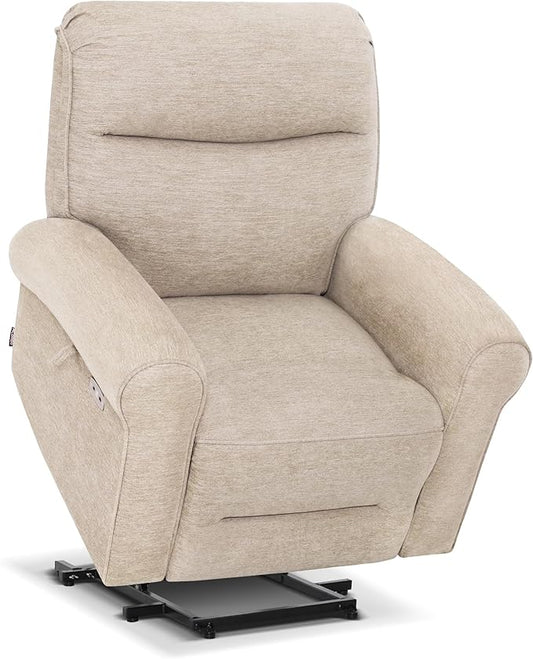 MCombo Dual Motor Power Lift Recliner Chair with Massage and Heat for Elderly, USB Ports, Lay Flat, Fabric 7666 (Beige)