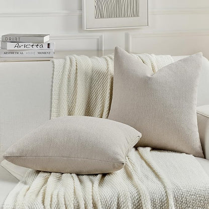 FUTEI Oatmeal Chenille Decorative Throw Pillow Covers 16x16 Inch Set of 2,Soft Cozy Faux Linen Textured Cushion Case,Farmhouse Home Decor for Couch Living Room