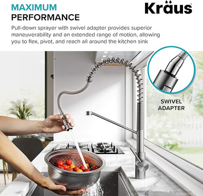 KRAUS Oletto Commercial Style Single Handle Pull Down Kitchen Faucet with QuickDock Top Mount Installation Assembly in Spot Free Stainless Steel, KPF-2631SFS
