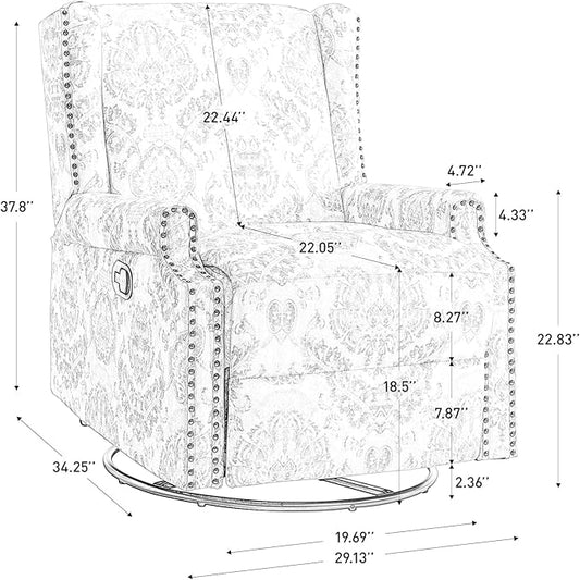 UIXE Swivel Rocker Manual Recliner Chair, Wingback Swivel Glider Fabric Nursery Reclining Sofa Chair, High Back Upholstered Arm Chair for Living Room Bedroom - Navy Floral