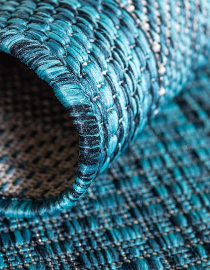Unique Loom Outdoor Border Collection Area Rug - Soft Border (13' Square, Teal/ Ivory)