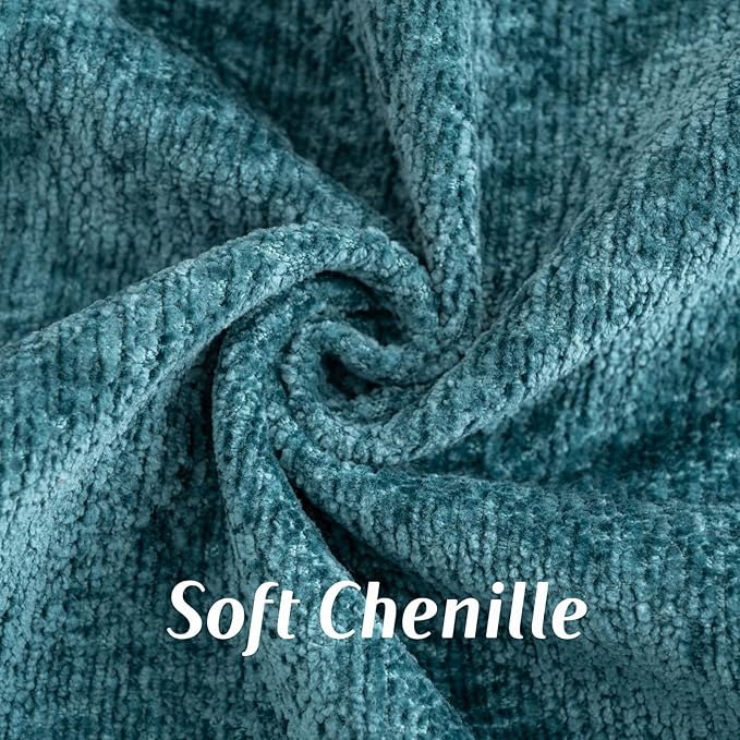 FUTEI Teal Chenille Throw Pillow Covers 26x26 Inch Set of 2,Soft Cozy Bound Edge Design Euro Pillow Sham,Home Decor for Couch Bed Living Room