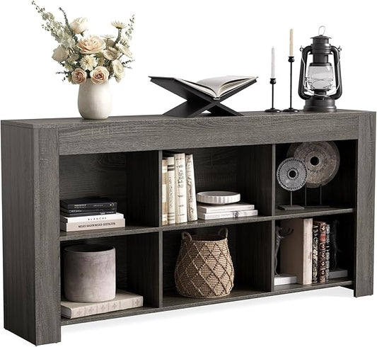LITTLE TREE Console Table with Storage, 63-Inch Narrow Long Sofa Table, Entryway Table with 6 Cubes, Farmhouse Storage Shelves for Entryway, Living Room