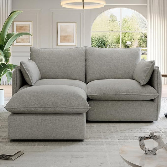 Cloud Modular Sectional Sofa, Waterproof Down Filled Sectional Sofa, High Backrest Loveseat Couch with Ottoman, Modern Modular Couch with Removable Cover, Light Gray