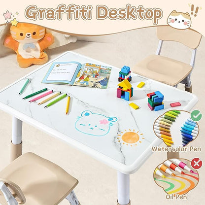 Adjustable Kids Table Chairs Set – Graffiti Desktop, Multi-Activity Height-Adjustable Toddler Study Desk for Ages 3-8 – Ideal for Home, Classroom, Daycare (B-Brown, 2 Chairs-31.5" L x 23.6" W)