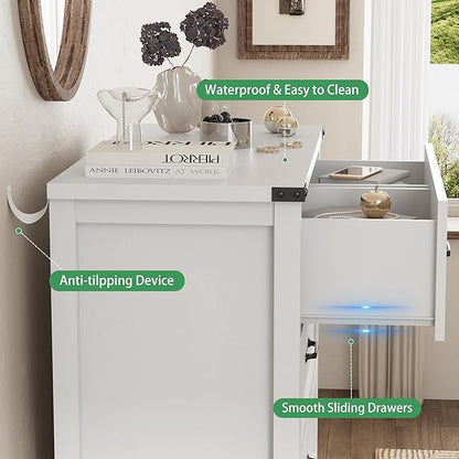 Dresser for Bedroom with 6 Drawers, 46" Tall Wood Chest of Drawers with Deep Drawers & Mental Handle, Modern Dresser TV Stand, Wooden Closet Storage Organizer for Living Room, Hallway, Entryway, White