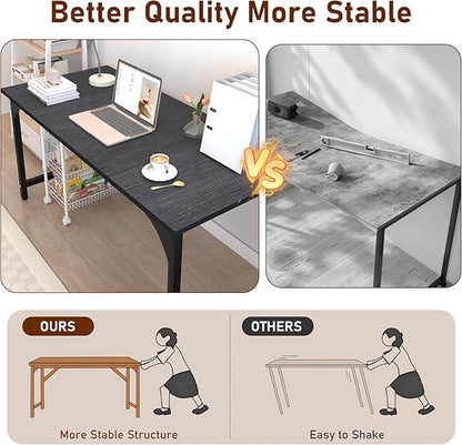StarGraph Home Office Desks 55 Inch Large Office Desk with Sturdy Metal Frame Modern Computer Desk Gaming Study Writing Work from Home Desks, Black