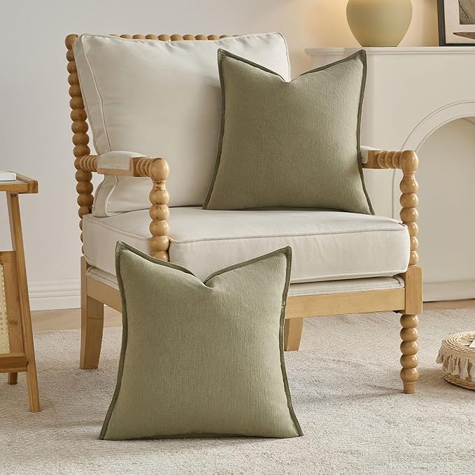 FUTEI Olive Green Chenille Throw Pillow Covers 12x20 Inch Set of 2,Edges Double-Stitched Lumbar Pillow Cases,Modern Home Decor for Couch Living Room