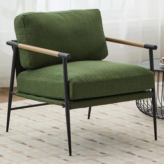LukeAlon Mid-Century Linen Accent Chair, Ultra Soft Living Room Chair with Metal Legs Modern Armchair Reading Nook Chair Lounge Chair Upholstered Comfy Leisure Chair for Bedroom Waiting Room, Green