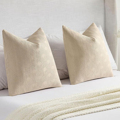 FUTEI Oatmeal Chenille Decorative Throw Pillow Covers 26x26 Inch Set of 2,Soft Cozy Striped Geometric Patterns Euro Pillow Sham,Modern Home Decor for Couch Bed Living Room