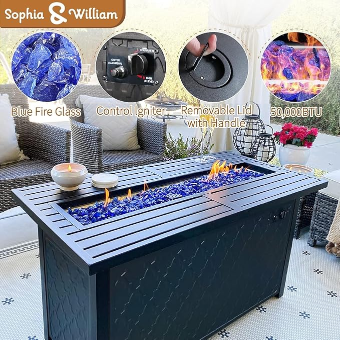 Sophia & William Patio Furniture Sets for 7 with Fire Pit Table 45", Outdoor Patio Furniture Set 8 Pcs, Convesation Set with 4 x High Heavy Sofa Chairs, 1x3-Seat Sofa, for Porch Poolside Grey