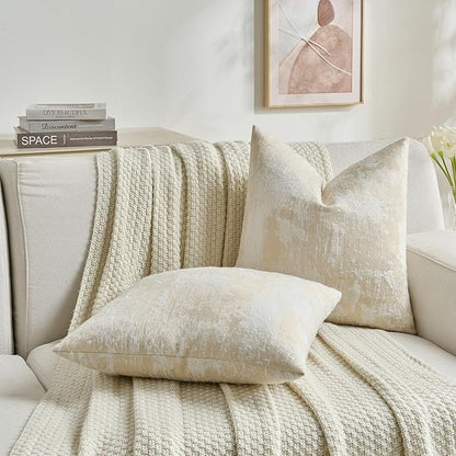 FUTEI Yellow White Decorative Throw Pillow Covers 24x24 Inch Set of 2,Soft Faux Cashmere Jacquard - Textured & Cozy Euro Pillow Shams,Modern Home Decor for Couch Bed Living Room
