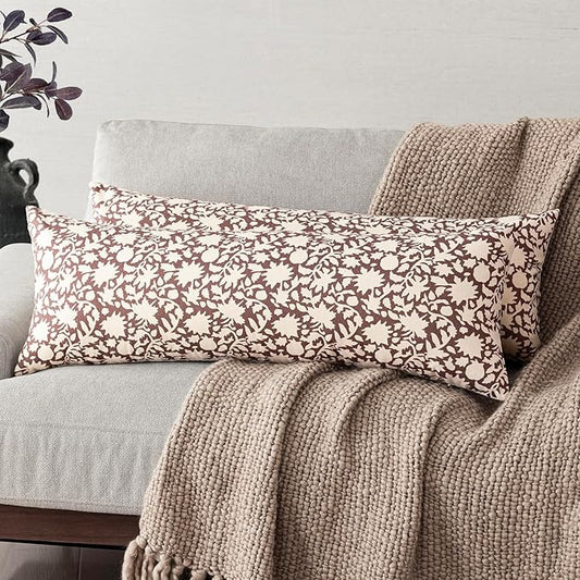 Foindtower Set of 2 Decorative Long Body Lumbar Throw Pillow Covers Accent Farmhouse Cushion Covers Boho Neutral Pillowcase for Couch Sofa Bedroom Living Room Home Decor,14×36 Inch,Wine Red