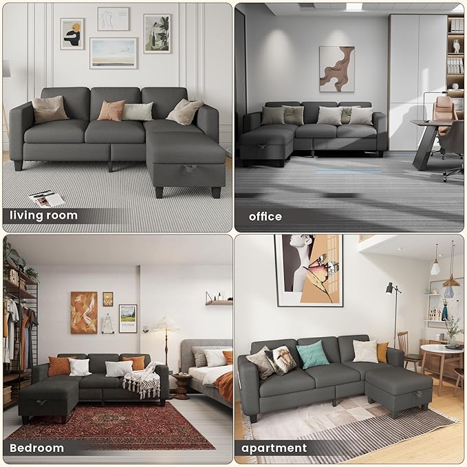 Sectional Sofa Couches for Living Room - 78''Convertible Modular Three-Seater L-Shaped Pet-Friendly Couch,Washable Sofa Cover-Bench Storage, Suitable for Small Living Room, Apartment,Office-Dark Gray