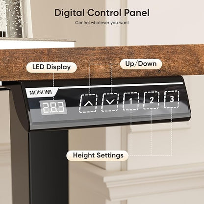 Monomi Standing Desk, 39.4'' Small Sit Stand up Rising Desks Height Adjustable Electric Standing Desk with 3 Memory Setting, Ergonomic Home Office Computer Desk Workstation, Rustic Brown