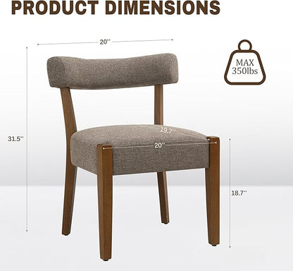 Modern Dining Chairs Set of 2, Walnut Upholstered Kitchen & Dining Room Chairs, Mid Century Wooden Dining Chairs Oversized Sturdy Fabric Rounded Chairs Curved Back, Tan Brown