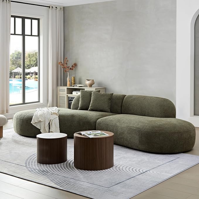 135.4" Oversized Curved Sofa, Modern Minimalist Comfy Sectional Couch, Upholsted Boucle Luxury Sofas Chaise, 6 Seater Modular Couches for Living Room Home Office Apartment(Left Facing,Green)