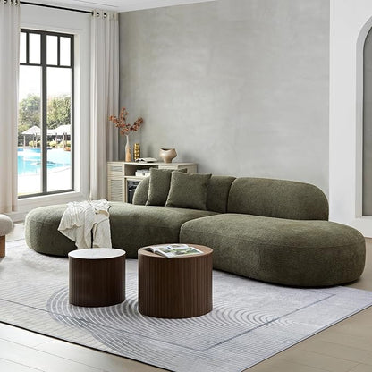 135.4" Oversized Curved Sofa, Modern Minimalist Comfy Sectional Couch, Upholsted Boucle Luxury Sofas Chaise, 6 Seater Modular Couches for Living Room Home Office Apartment(Left Facing,Green)