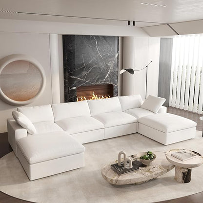 Cloud Modular Sectional Sofa Couch,Oversized U Shaped Couch 6 Seater for Living Room,160.6" Down Filled Convertible Couches with Storage Ottoman, Covers Washable&Replaceable,White