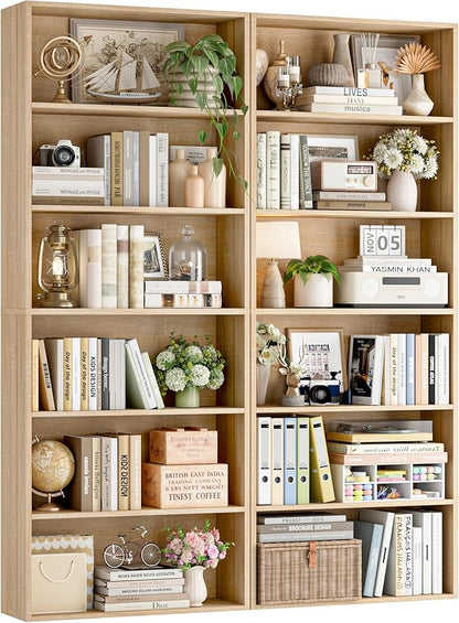 FOTOSOK 70.8" Tall Bookcase Shelf, 6 Tier Wide Bookshelf with Storage, Billy Bookcase Set of 2, Large Bookshelf for Living Room, Home Office,Light Oak