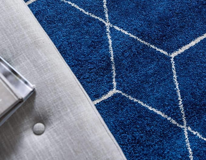 Unique Loom Trellis Frieze Collection Area Rug - Geometric (6' Round, Navy Blue/ Ivory)