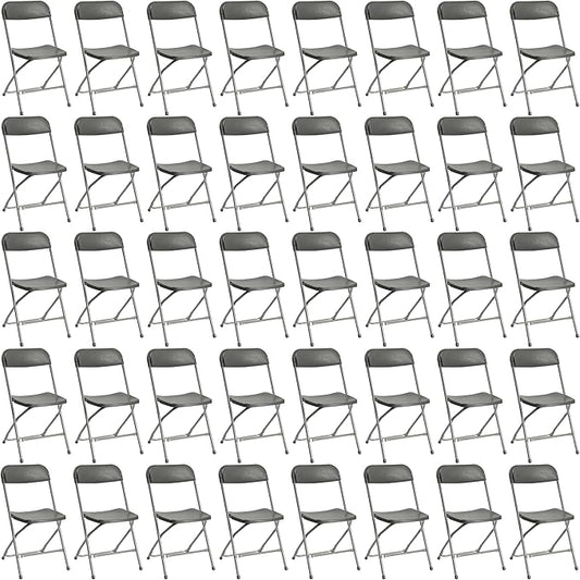 40 Pack Plastic Folding Chairs, Portable Party Chairs, Stackable Commercial Seats with Steel Frame for Home Office Wedding Party Indoor Outdoor Events Chairs, 350lbs Capacity,Gray