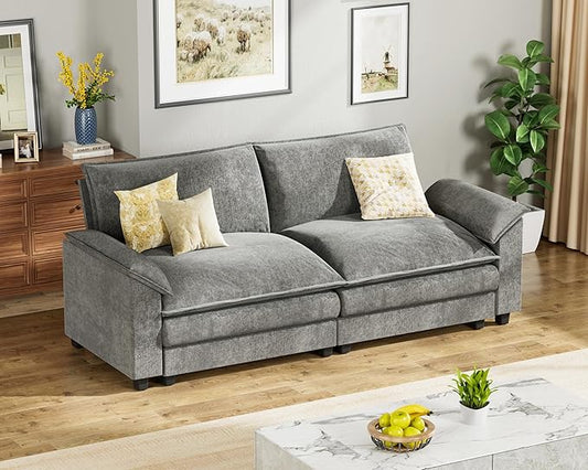 Homall 80" Modular Sectional Sofa, Loveseat Sofa Couch with Double-Layer Cushion, DIY Combination Chenille Deep 2-Seat Cloud Couch for Living Room, Apartment (Bright Grey, Loveseat Sofa)