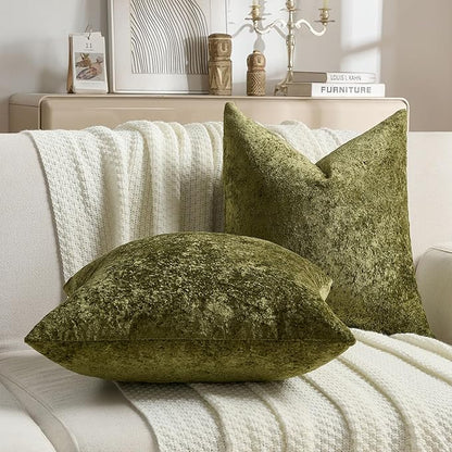 FUTEI Moss Green Flannel Throw Pillow Covers 16x16 Inch Set of 2,Soft Dimensional Textured Cushion Cases,Modern Home Decor for Couch Living Room