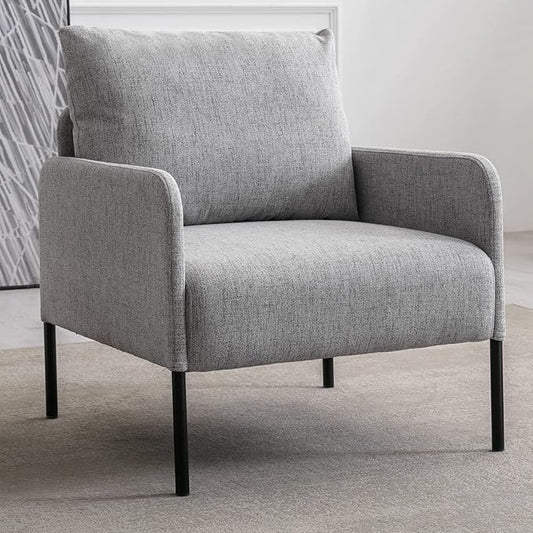 Linen Fabric Living Room Accent Chairs Bedroom Single Sofa Chair, Upholstered Reading Arm Chair Modern Couch w/Comfy Pillow for Waiting Room/Apartment/Dorm, Grey