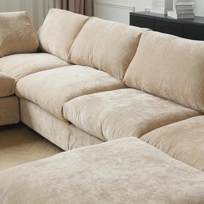 Cloud Couch Modular Sectional Sofa,134" L Shaped Couch, Oversized Convertible Wide Seater,4 Seater with Ottoman for Living Room Set, Covers Washable&Replaceable,Khkai