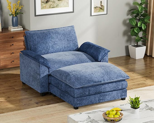 Homall 40" Modular Sectional Sofa, Single Sofa Couch with Reversible Ottoman, DIY Combination Chenille Deep 1-Seat Cloud Couch for Living Room, Apartment (Dark Blue, Single Sofa Chair)
