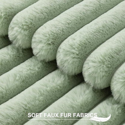 Pallene Faux Fur Plush Throw Pillow Covers 26x26 Set of 2, Luxury Soft Fluffy Striped Decorative Pillow Covers for Sofa, Couch, Living Room, Sage Green