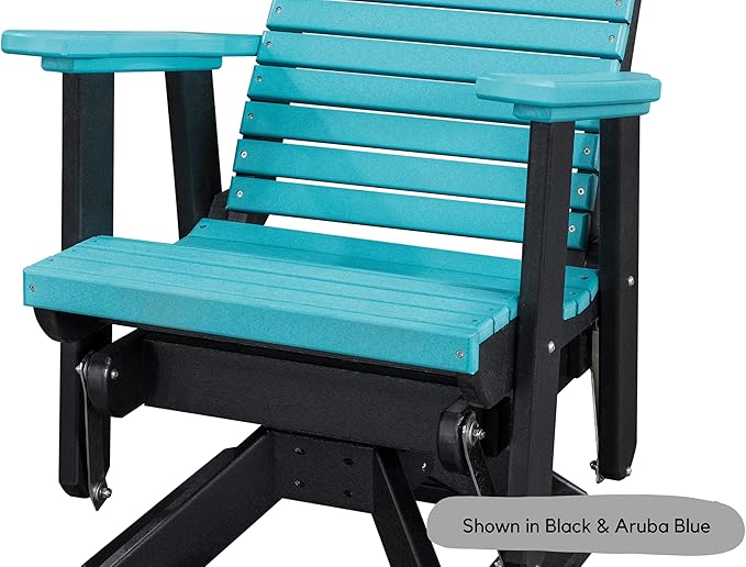 DutchCrafters Modern Horizontal Slat High Back Poly Adirondack Swivel Glider Outdoor Patio Chair (White & Cedar)