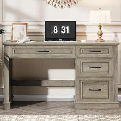 Farmhouse 47" Executive Desk, Computer Desk with Drawers and File Drawer, Workstation Computer Desk with Charging Station for Home Office,Study,（Wash Grey）