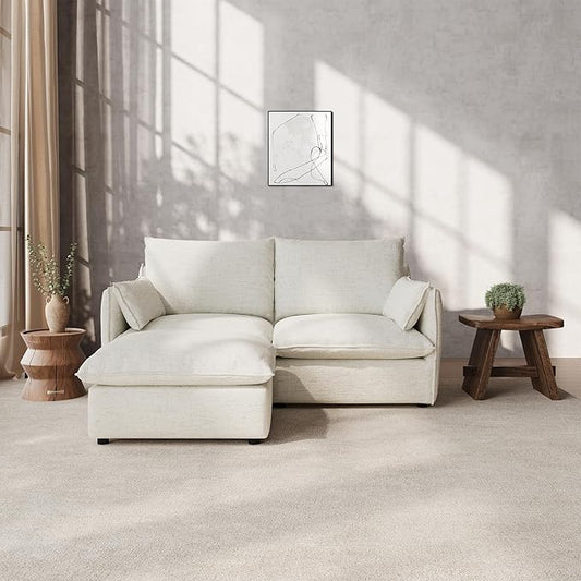 Waterproof Cloud Sectional Couches,High Backrest Down Filled Sofa for Living Room,Modular Sofas 2 Seater with Ottoman,Detachable Couch Covers,Cream White