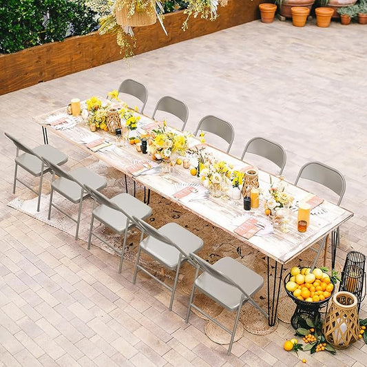 VINGLI Folding Chairs All Steel Metal Frame, Capacity 350 lbs, Durable Portable and Versatile for Indoor Outdoor Use, Khaki, Set of 4