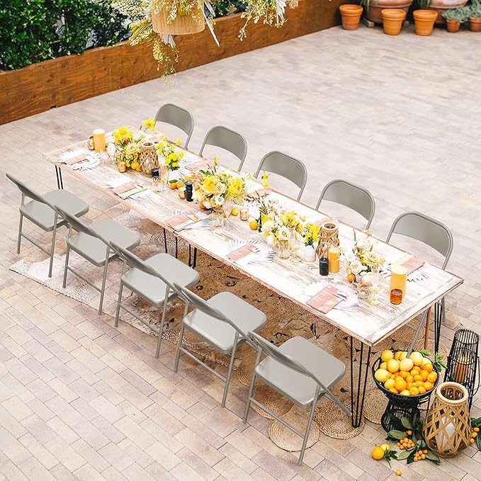 VINGLI Folding Chairs All Steel Metal Frame, Capacity 350 lbs, Durable Portable and Versatile for Indoor Outdoor Use, Khaki, Set of 8