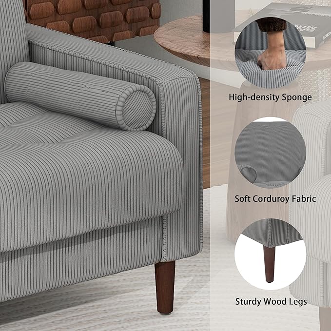 Oversized Accent Chair Set of 1, Corduroy Fabric Mid Century Modern Armchair with Large Seat for Living Room Bedroom Reading