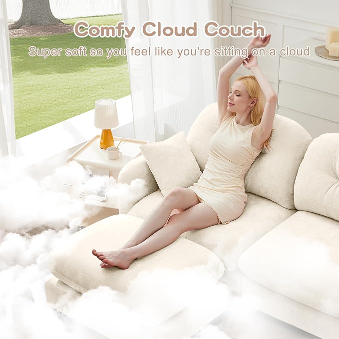 74" Loveseat for Living Room, Comfy Chenille Fabric Cloud Sectional Couch, Modern Upholstered Deep Seat Sofa with Armrest Pillow, Two Seater Couch for Small Spaces, Beige