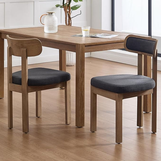 Linen Dining Chairs Set of 2, Mid Century Modern Upholstered Dining Room Chairs with Curved Back, Armless Kitchen Chairs for Living Room/Restaurant/Balcony/Bedroom/Home Desk/Task, Grey